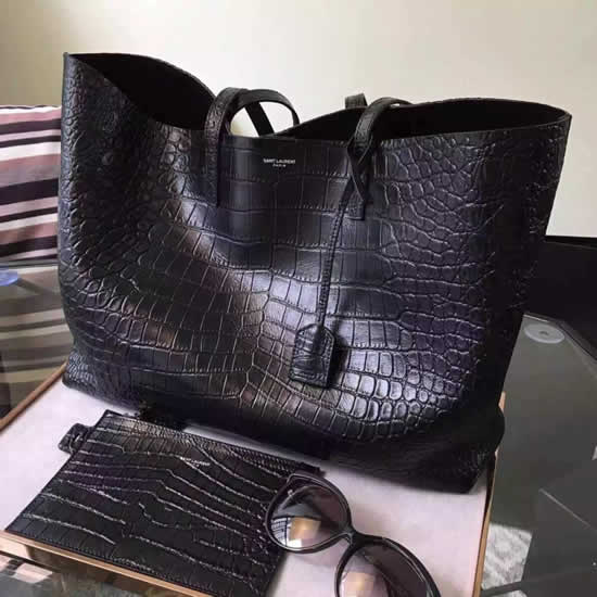Replica Saint Laurent Large Shopping Bag In Black Croc Embossed Leather